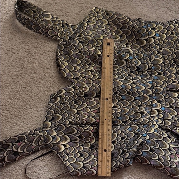 ✨ModCloth Modern Vintage Gold Rainbow Scallop Brocade Pinafore Dress ✨ - Picture 5 of 9